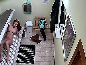Stunning Teen RedHead Girl with Big Natural Tits in Solarium